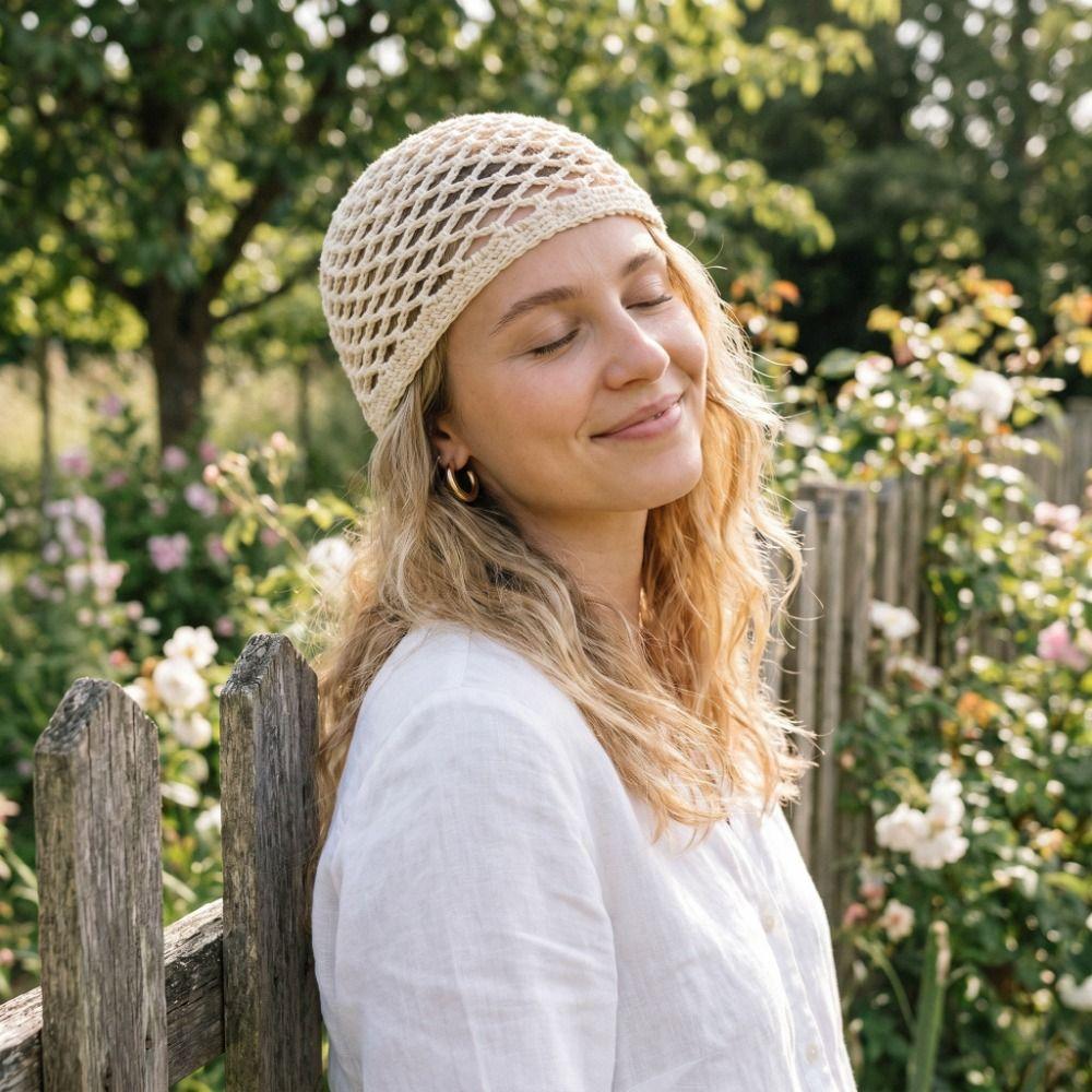 Solid Color Hollowed Out Knitted Hat Thin Weave Cap Fashion Crochet Hat Spring Summer