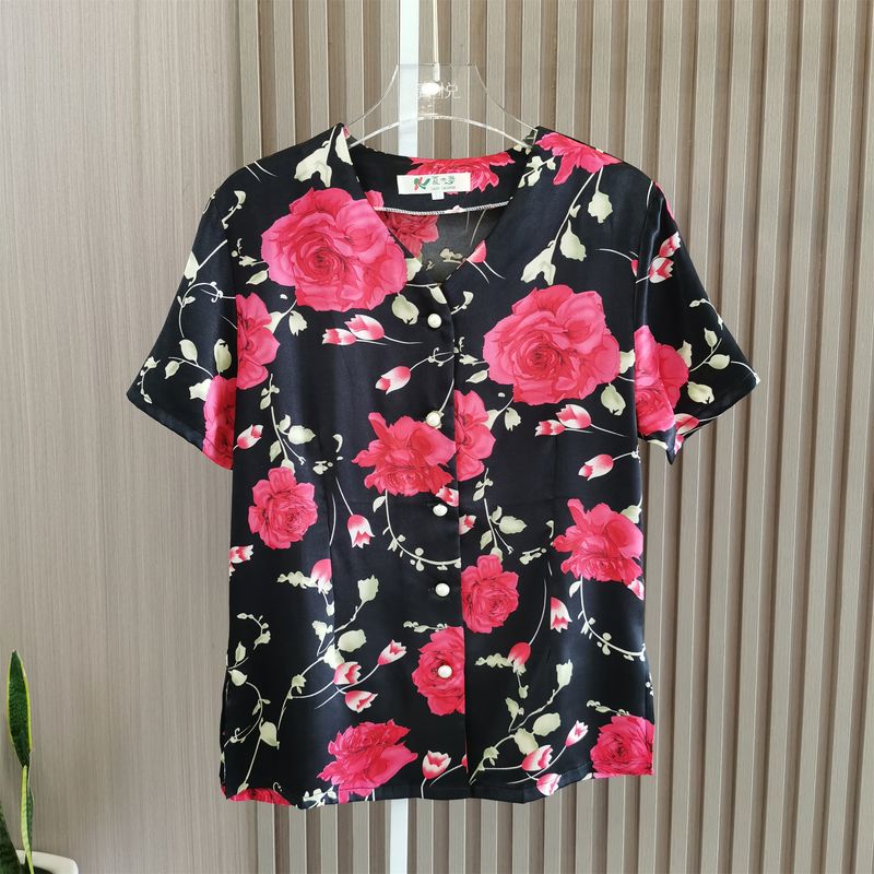 New Arrival Shirt Short Sleeve Tops Women's Loose Plus Size T-shirt Summer Silk Small Shirt Middle-Aged Mother Wear Floral T