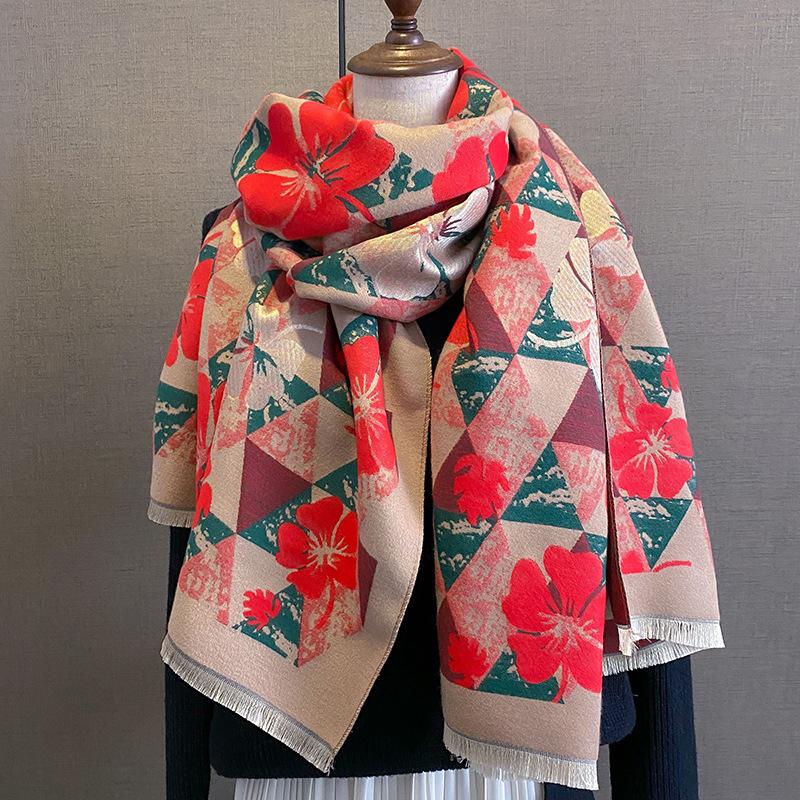 New Retro Fashion Imitation Cashmere Scarf For Women In Winter, Thickened And Warm Neck, Dual Purpose Shawl Exterior