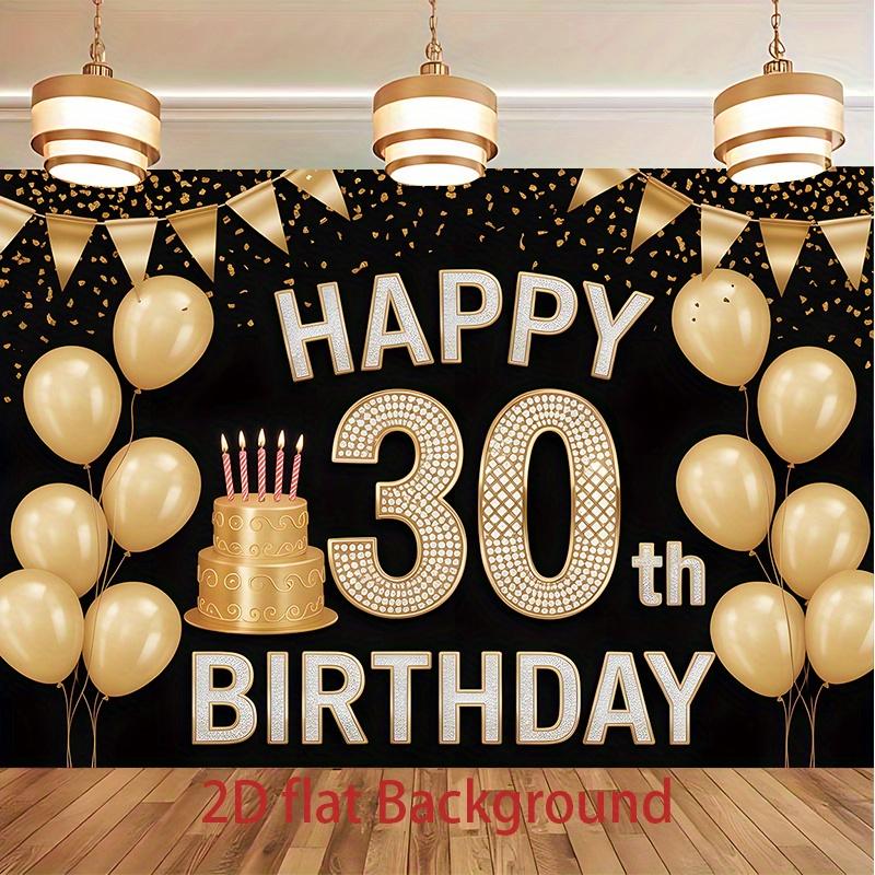 1pc Birthday 30th Glitter Balloon Party Banner Golden Black Polyester