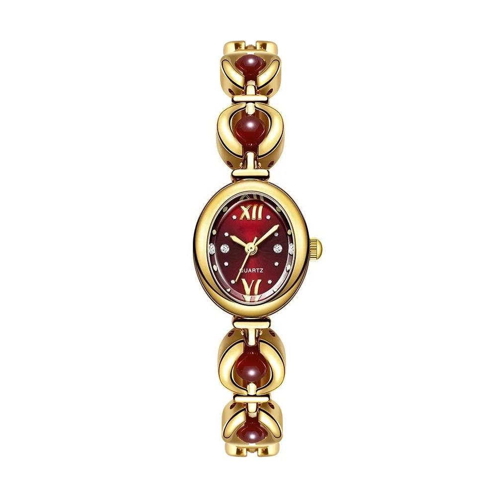 Ladies Watch Green Bracelet Bead Waterproof Women Quartz Wristwatch