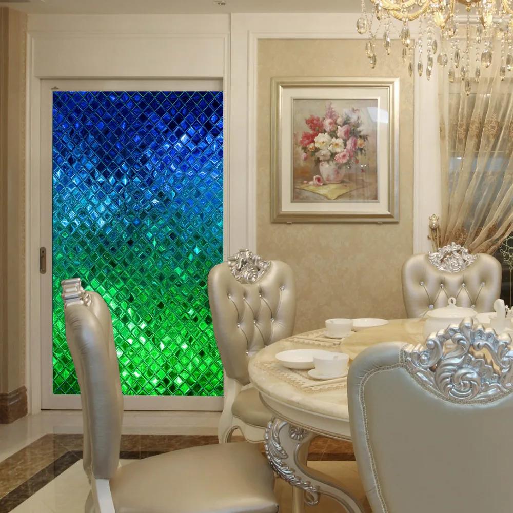 Retro Flowers Colorful Stained Glass Window Film Pattern Non-adhesive Window Decals Static Clings Non-Adhesive Window Stickers