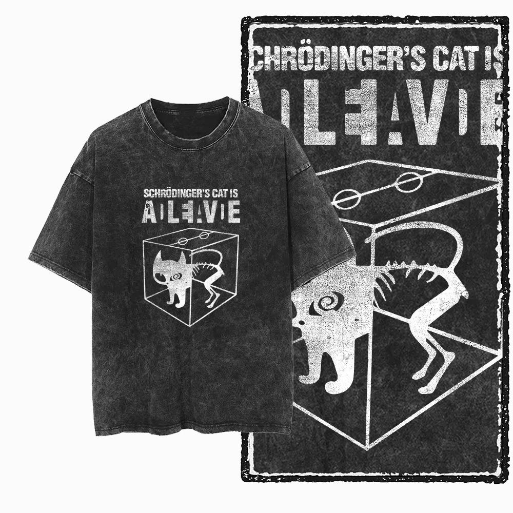 COOLMIND DB Cat Print Cotton Wash Acid Graphic Exclusive Unisex T-shirt Cool Streetday Men's T-shirt Oversized