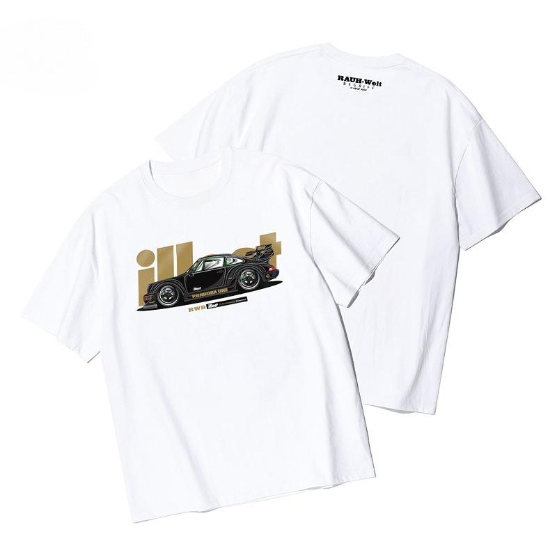 2025 Summer New RWB911 Modified Car Graphic Print Fashionable Casual Highquality Breathable Mens Roundneck Tshirt