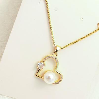 Love Necklace Women'S Simple Versatile Temperament Zircon Pearl Heart Pendant Clavicle Chain