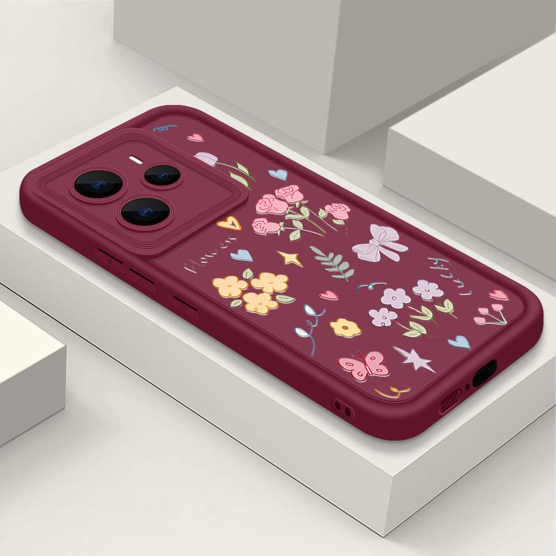 

Для Xiaomi 14T Pro 13T Poco X7 F6 X6 Pro Redmi Note 14 Pro 13 12 11 чехол с цветочным принтом мягкий силиконовый противоударный защита линз TPU матовый чехол для телефона Redmi Note 14 Pro 4G вино красного/розовый