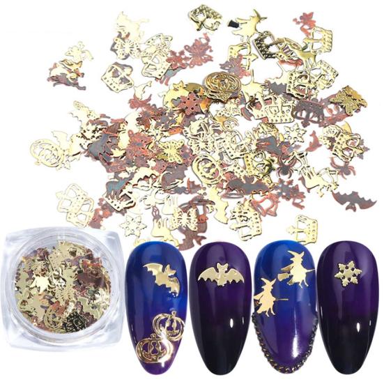

120 шт Хэллоуин тыква летучая мышь 3D блестящие ломтики ногтей художественный декор сплав хлопья наклейка золотистый