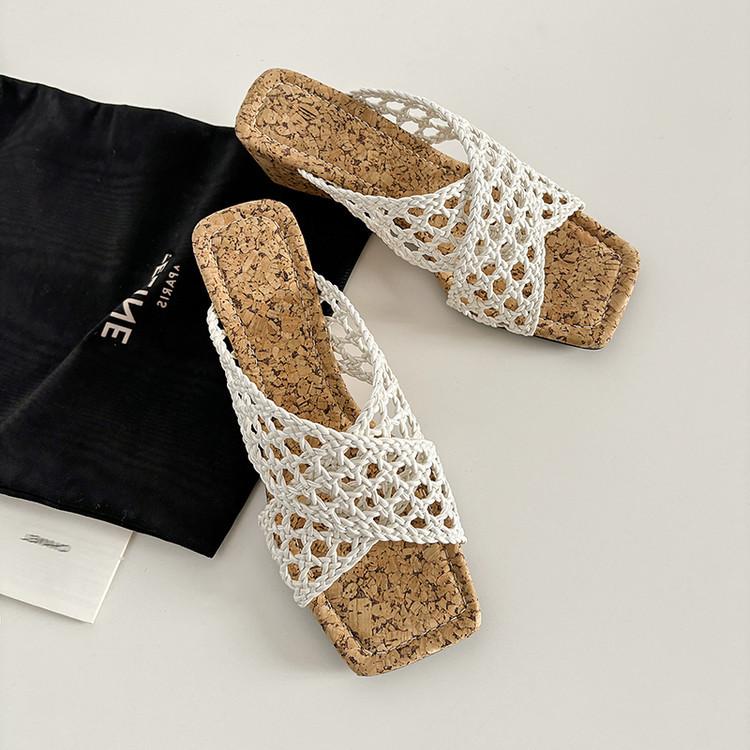 Retro casual cross sandals 2025 summer new knitted slippers women's platform versatile outer slippers