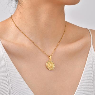Takeaway, Vintage Premium Stainless Steel Zircon Virgin Round Pendant Necklace Female 2339