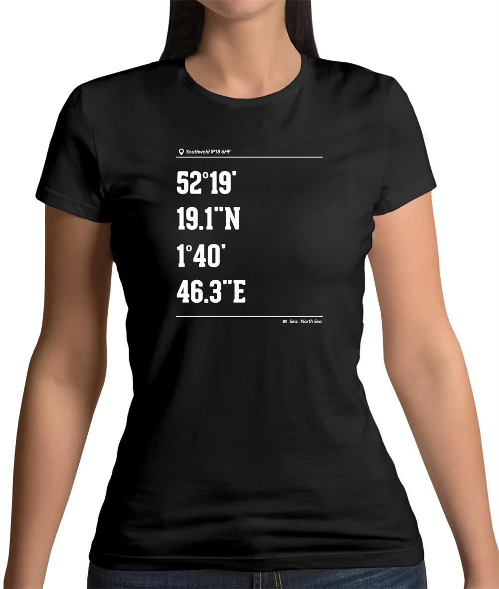 Surfing Coordinates Southwold Womens T-Shirt - Surf - Surfer - Beach - Board Sea L