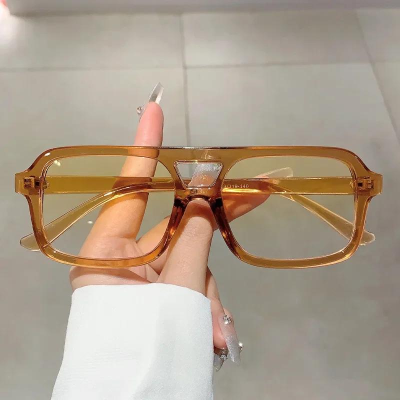 Double Bridge Square Sunglasses Women For Men Vintage Sun Glasses Luxury Brand Designer Punk Popular Flat Top Eyeglasses