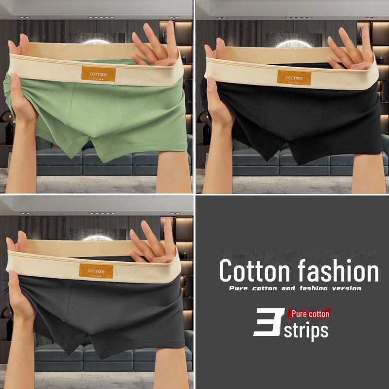 Men's Solid Color Cotton Boxer Briefs - Comfortable, Breathable, Mid-Waist Sports Shorts