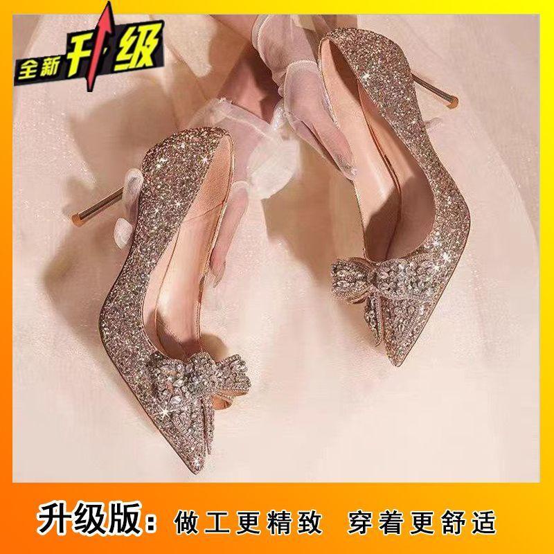 Premium bow high heels women's fashion versatile comfortable pointed stiletto single shoes women's spring and summer new