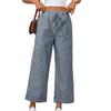 Women's High Waist Drawstring Wide Leg Pants Straight Fit Striped Casual Cropped Trousers