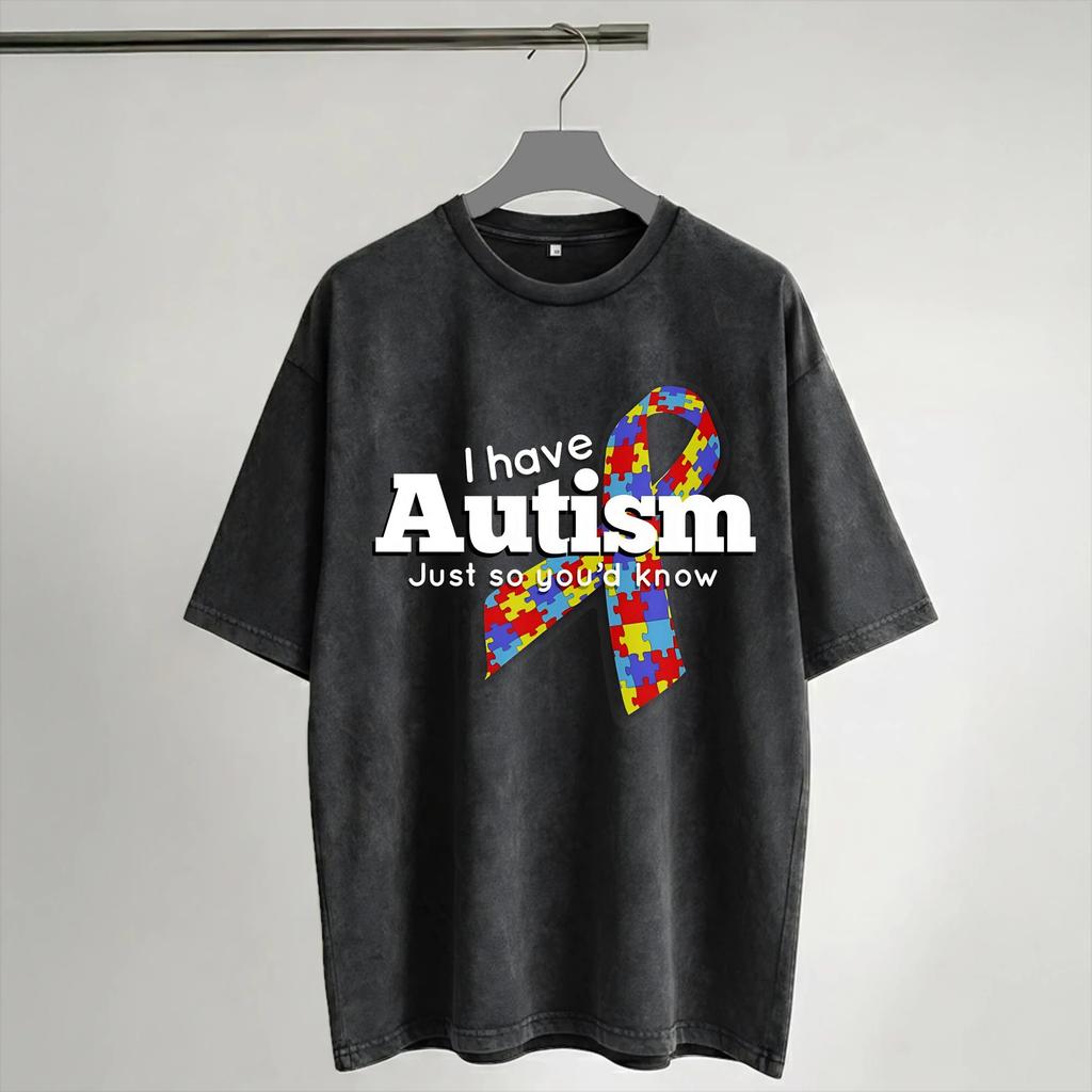Please Be Patient I Have Autism T Shirt Washed Short Sleeve Oversize TShirt Novelty for Unisex Women Streetwear Printed Tees