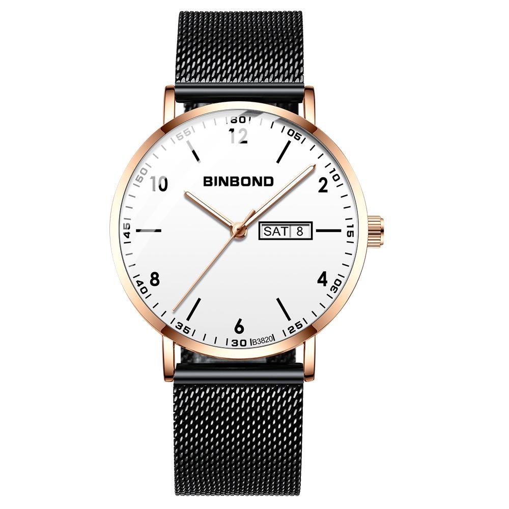 BINBOND Luxury Quartz Wristwatches For Men Luminous Waterproof Week Display Auto Date Men's Watch Stainless Steel Reloj
