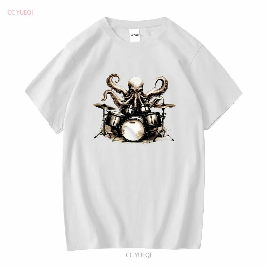 Drum Set Music Octopus Drummer T Shirt Funny Sea Life Animal Humor long or short sleeves vintage Washed fashion Casual