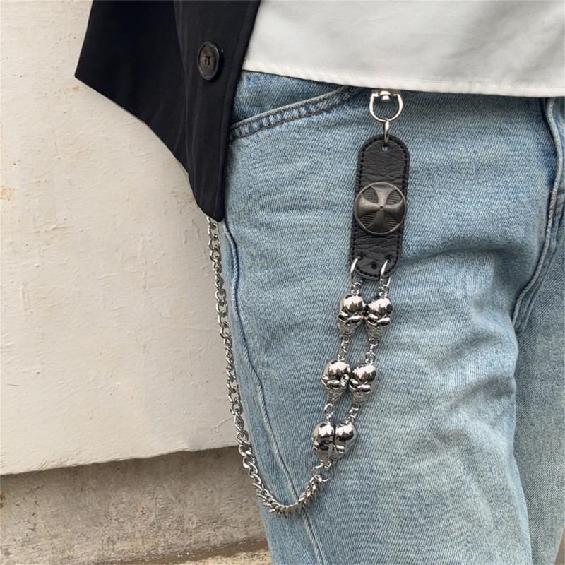 Fashionable Skull Chain Belt Adjustable Metal Chain for Pants Perfect for Street Style and Music Festival Outfits