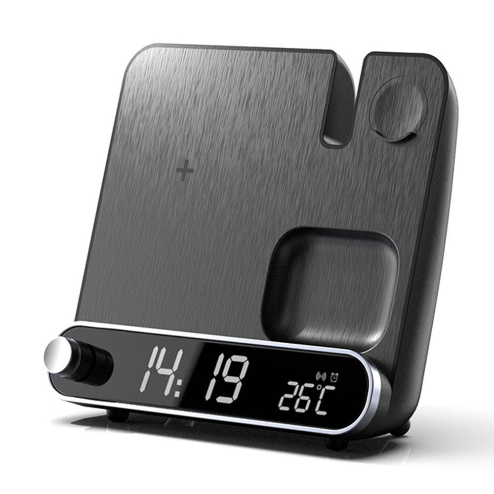 

15W Wireless Charger 3 in 1 Multi-function Charging Station Desktop Charging Stand with Alarm Clock Function for iPhone iWatch AirPods A