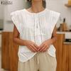 Women Casual Round Neck Solid Color Summer Short Sleeve Blouse