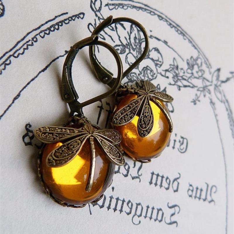 Vintage Dragonfly Moonstone Earrings for Women - Antique-Style Jewelry