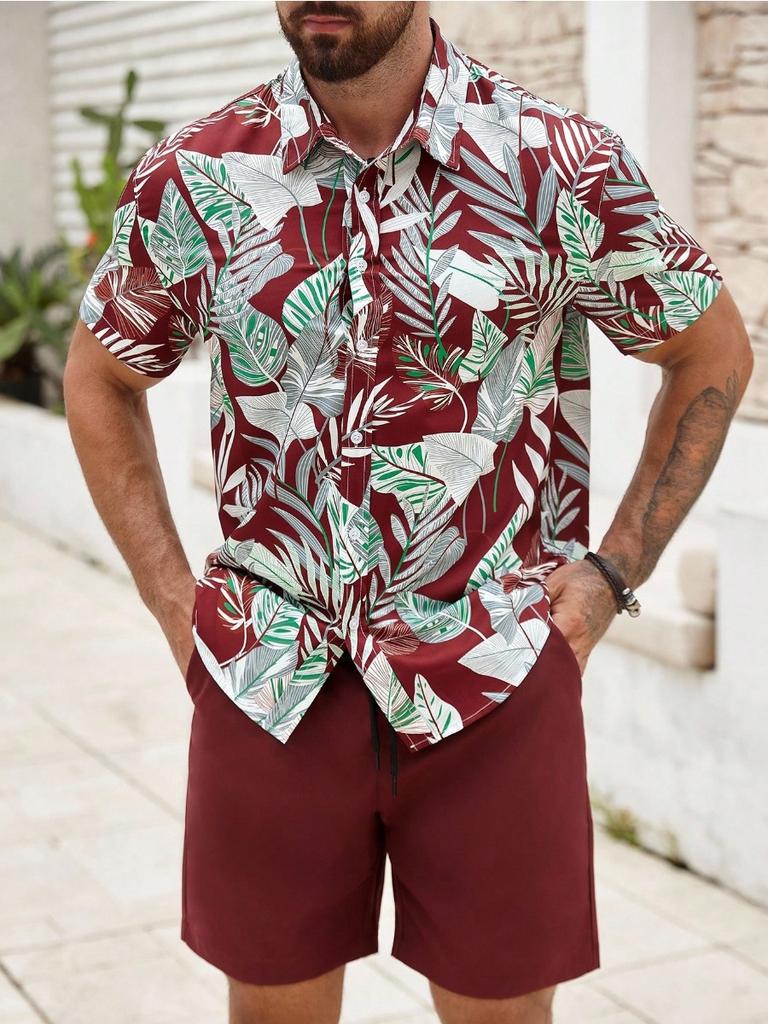 Sommer Strand 2-teiliges Hemd Set Herren Lässig Tropischer Print Kurzarmhemd Und Shorts Set Tropisches Hemd Herren Urlaubs Sets
