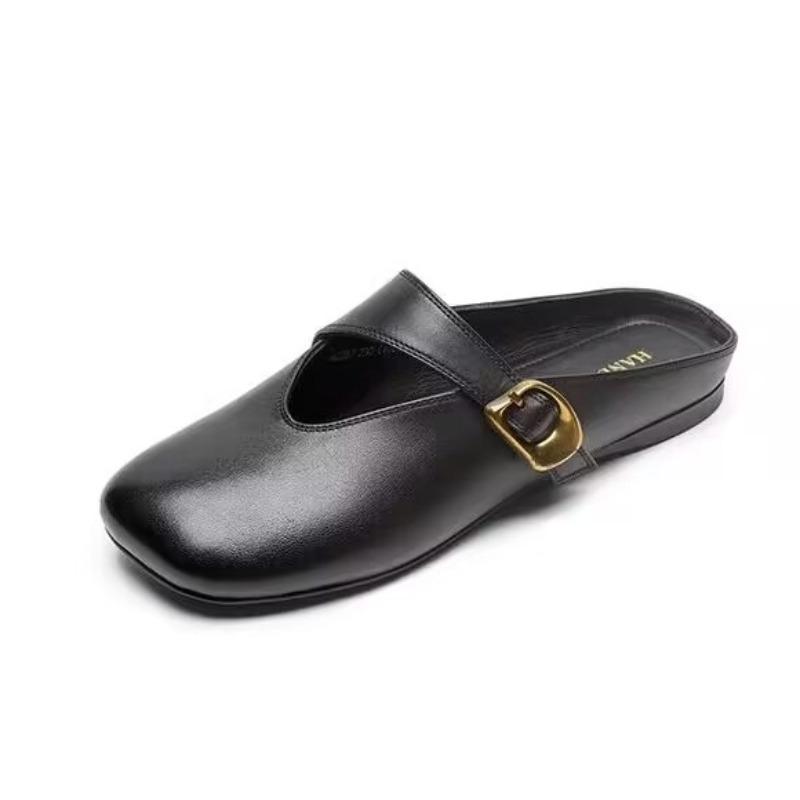 

Модные женские балетки, мюли, элегантные кожаные женские тапочки, трендовые сандалии-слингбэки с пряжкой, лето 2025, новые шлепанцы, Zapatillas Mujer 40 чёрный