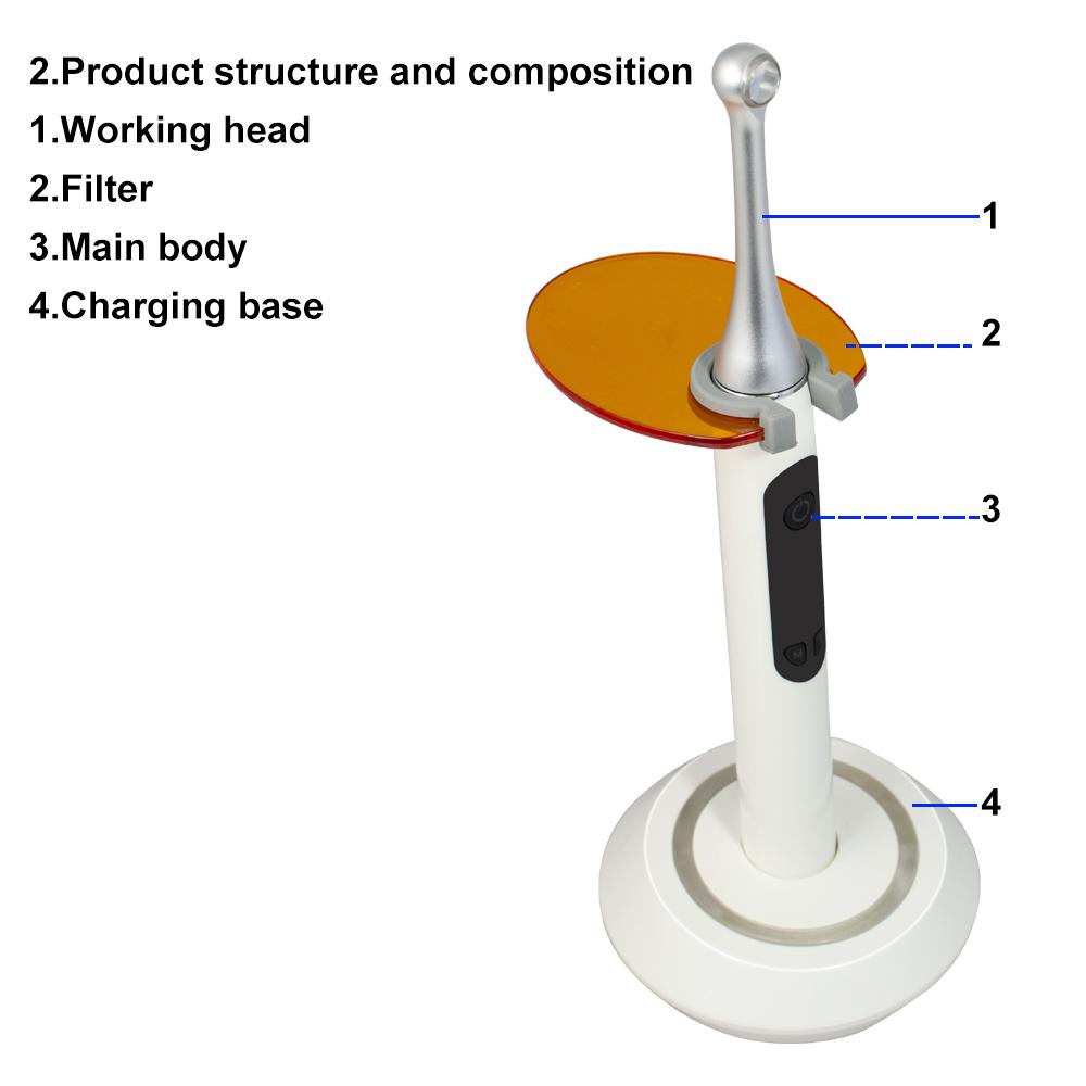 2300mw/cm2 1 Second Cure Lamp Dental Cordless Blue-violet LED Curing Light 4 Working Modes 385nm-515nm Wave Length