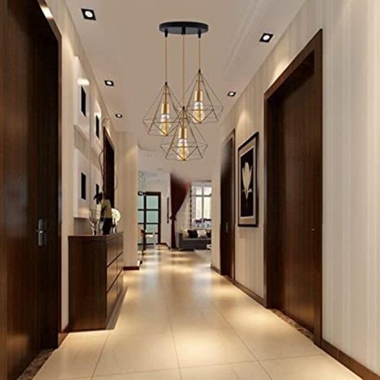 Triple Gold Diamond Design Metal Cluster Thali Chandelier Pendant Light Hanging Light