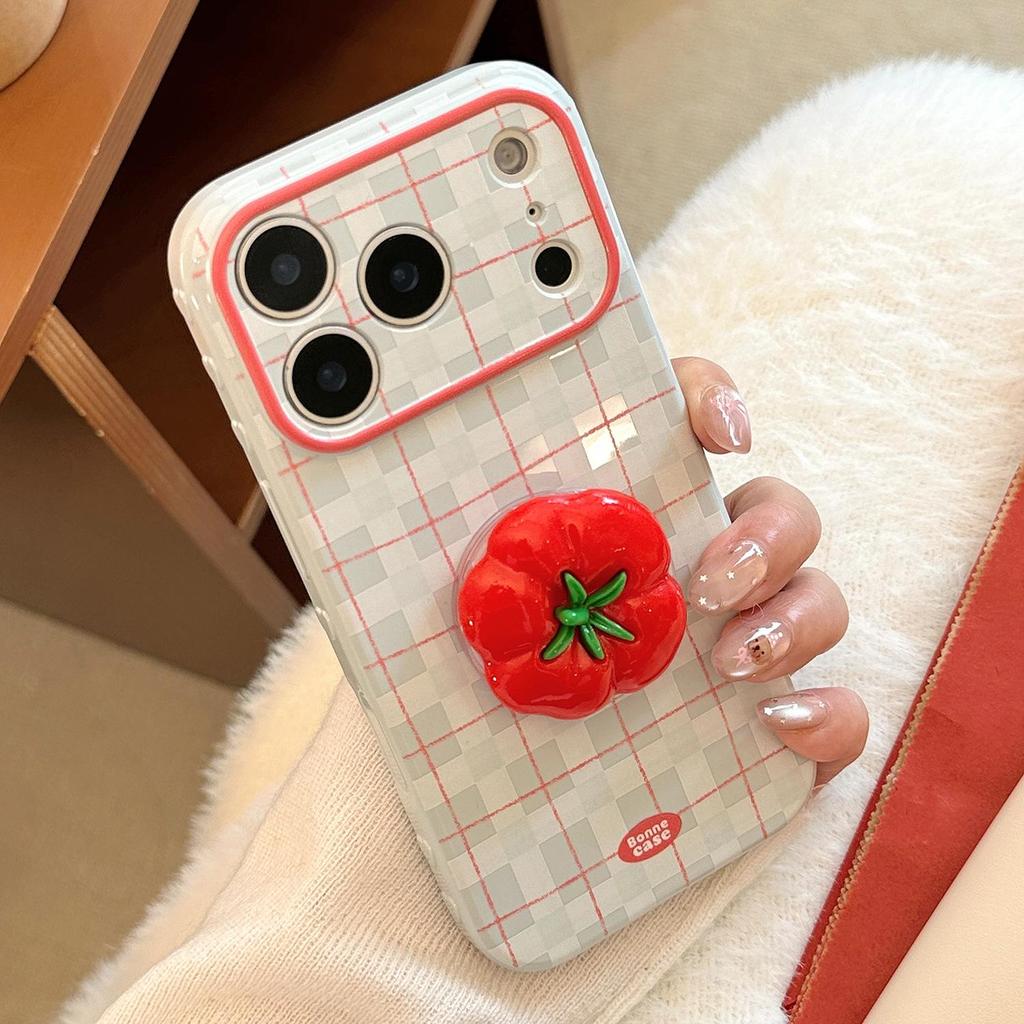 Creative Tomato Stand Phone Case for iPhone 16, iPhone 17, iPhone 17 Pro Max
