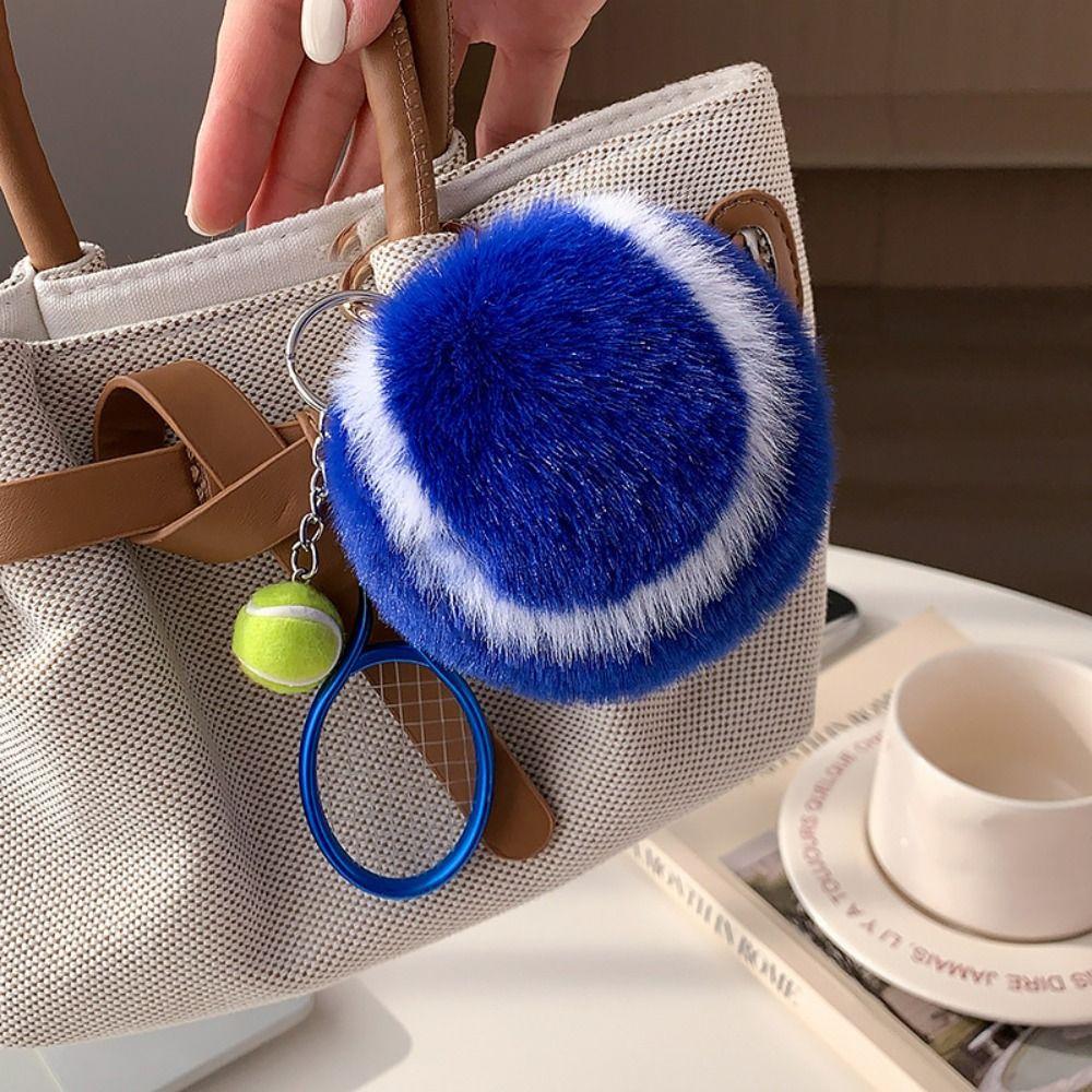 Creativity Cute Tennis Keychain Key Accessories Cartoon Ball School Bag Pendant Simple DIY Tennis Fur Key Chain For Girl Gift