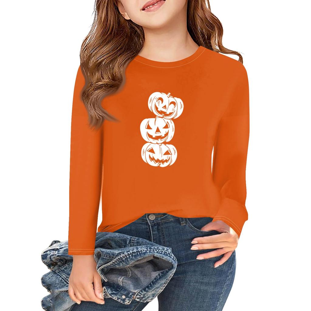 Girls Long Sleeve Halloween Day T Shirts Kids Fall Tops Crewneck Basic Tees 2-11Y