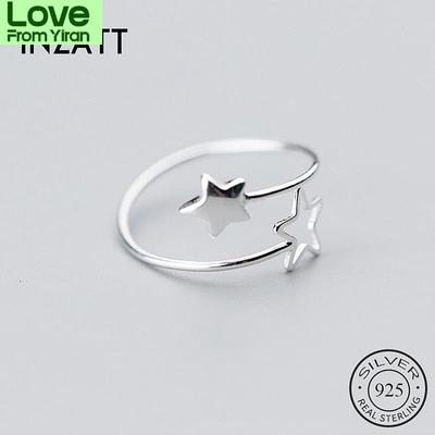 Real 925 Sterling Silver Star Adjustable Ring For Fashion Women Party Minimalist Fine Jewelry  Cute Accessories Gift