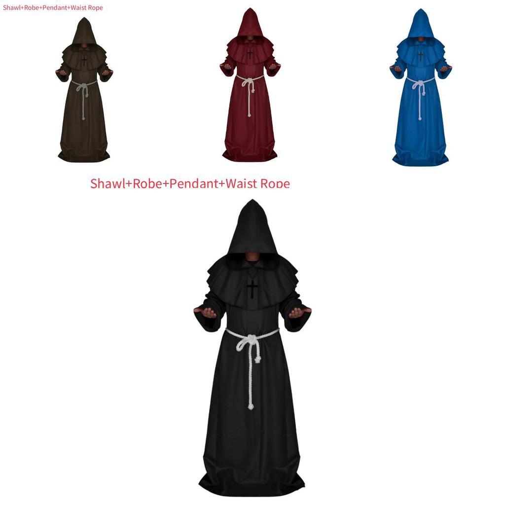 Medieval Monk Costume Wizard Priest Robe Shawl Set For Halloween Cosplay Enthusiasts