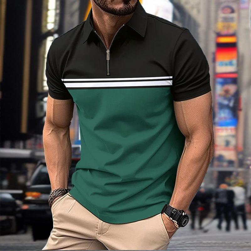 Men's Polo Shirt Zipper Casual Short Sleeved T-shirt Top