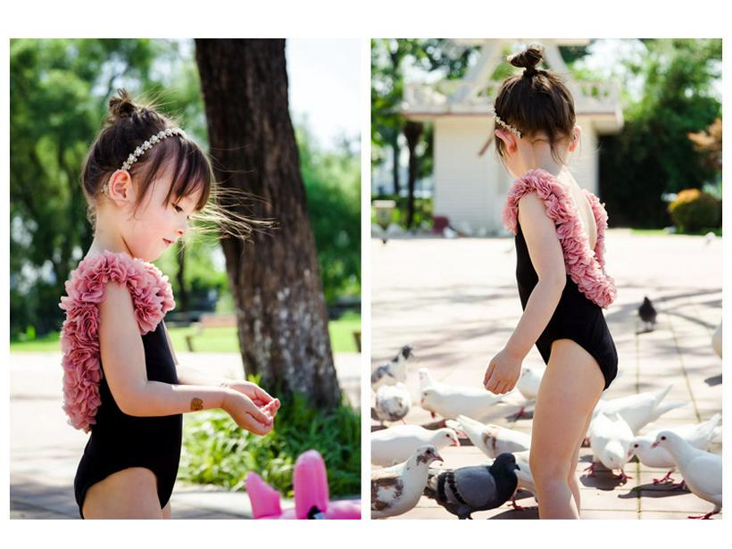 Luxury 3D Floral Backless Girls' One-Piece Swimsuit for Parent-Child Hot Springs