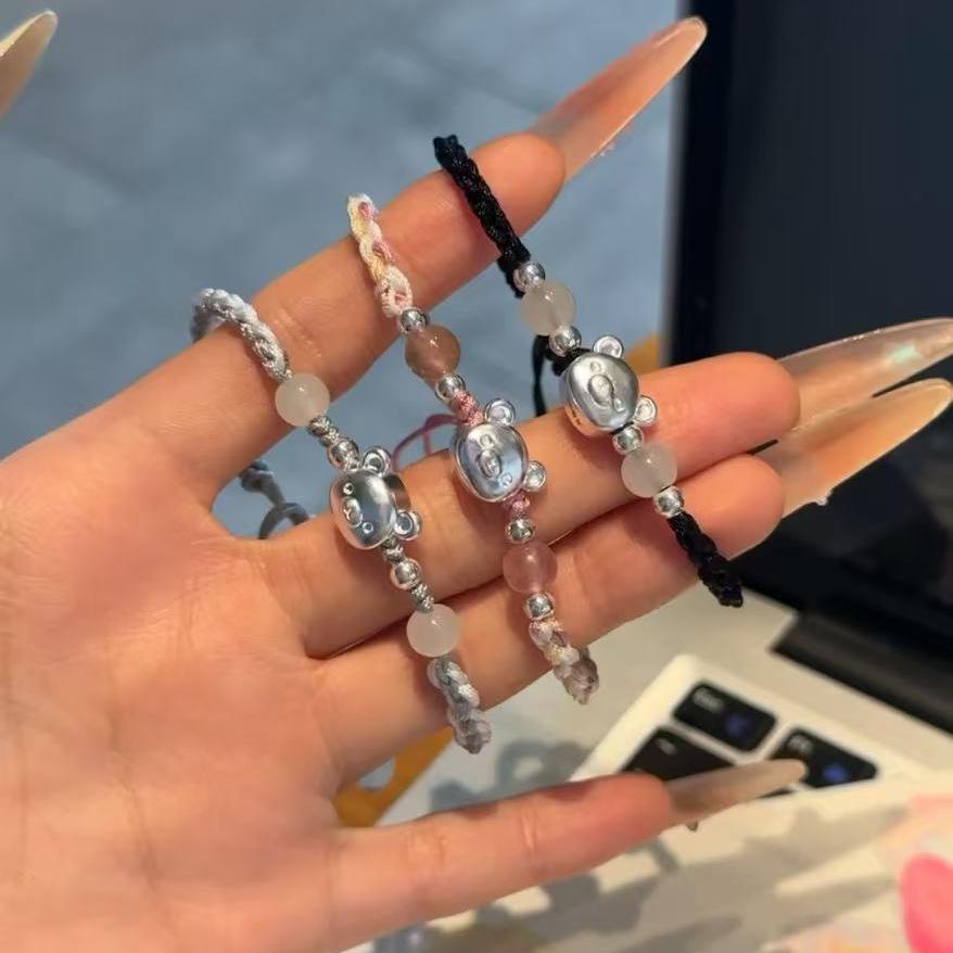 Adorable Handmade Bear Bracelet - Cute Woven Friendship Rope for Girls