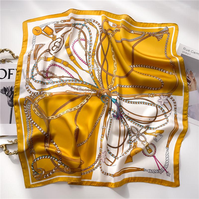 Silk Scarf Women'S Scarf Shawl 70Cm Korean Small Square Scarf Satin Surface Print Sun-Proof Headscarf