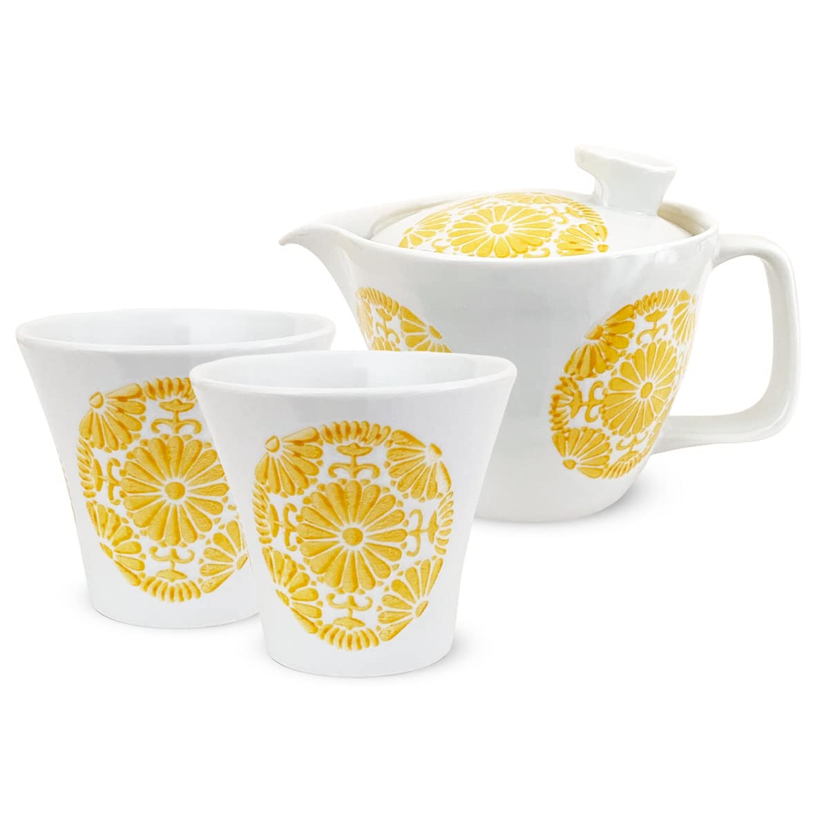 

Kunzan Kiln Teapot Hasami Made in Japan and Pair of Stylish Tea 240cc and Serves 1 to Includes Tea Circle Flower Yellow J-kitchens Set, Ware, (Teapot