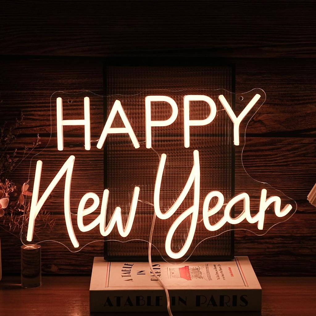 Happy New Year Neon Sign Dimmable Light up Signs for Home, Bedroom Room Winter Christmas Happy New Year Party Favor