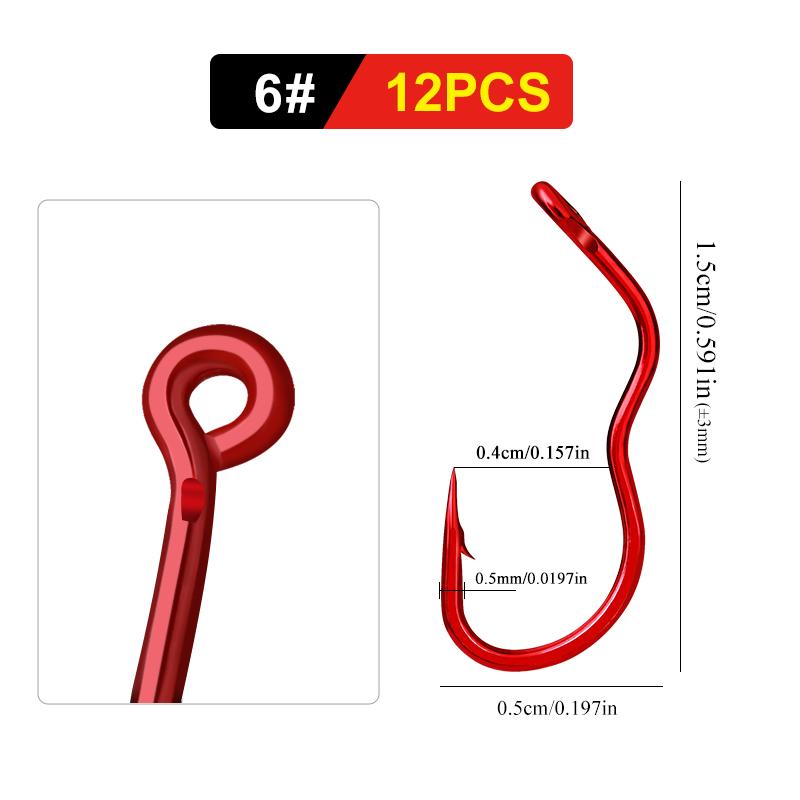 12pcs Red Flip Hook Tube Anti Unhooking, Specially Designed For Carp Fishing With Three Curved Handles, High Carbon Steel Sharp Fish Hook Fishing Gear