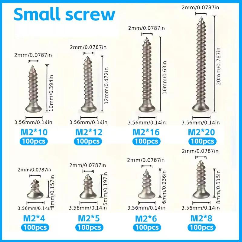 1PACK/800PCS M2 KA Self-Tapping Screw Set, Carbon Steel Cross Flat Head Self-Tapping Screw Set