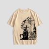 Casual Printed Crew-Neck T-Shirt, Dark Gothic Cross and Castle Print Short-Sleeve T-Shirt, Streetwear Brand Loose Oversized Unisex Top