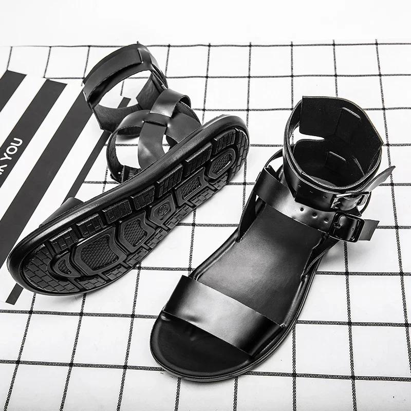 Fashion New High Top Men Genuine Leather Sandals British Style Casual Leather Platform Beach Shoes Fashion Comfort Flat Designer Slipper