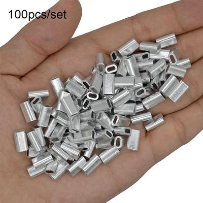 Oval 1.0-2.0mm Wire Crimp Connector Fishing Wire Tube Line Crimping Sleeves Double Aluminum Tube