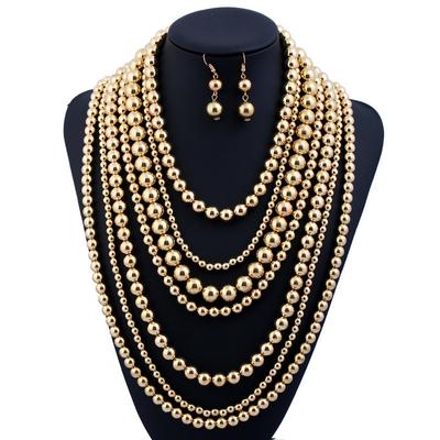 Hot-selling Item Jewelry European and American Fashion Exaggerated Multi-layer Gold CCB Beads Beaded Necklace Women