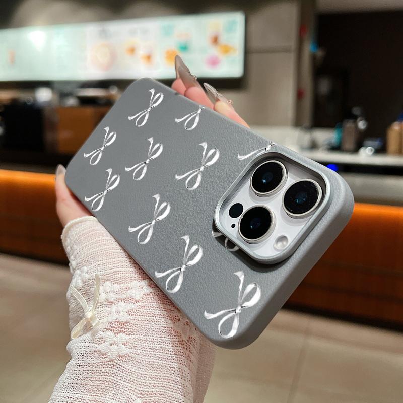 Einfarbige Schleifenmuster Matte Weiche Handyhülle Für iPhone 16 Pro Max 15 Plus 14 Pro 13 12 11 Schlanke TPU Ledertextur Stoßfeste Bumperabdeckung