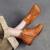 Johnature Sapatos femininos de couro legítimo, bota curta retrô confortável e de fundo plano