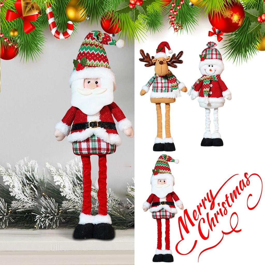 Christmas Telescopic Doll Ornaments Striped Plaid Snowman Elk Window Decorations Christmas Atmosphere Decoration
