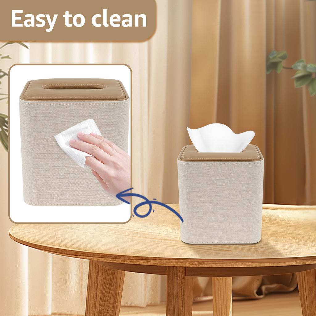 Tissue Box PU Leather Square Tissue Box Paper Box Container Napkin Holder Tissue Storage Box Home Table Decoration for Bathrooms